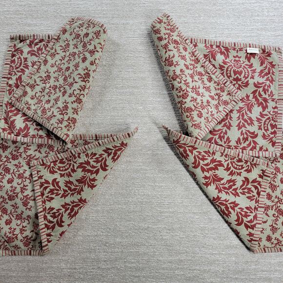 Arhaus Damask Floral Placemats Napkins Red Tan  Cotton Set of 4 - Picture 14 of 16